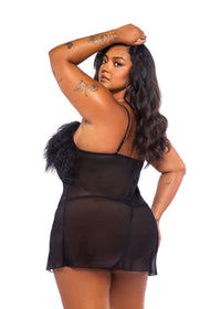Roma Confidential Queen Amelia Faux Feather Babydoll Black-Rebel Romance