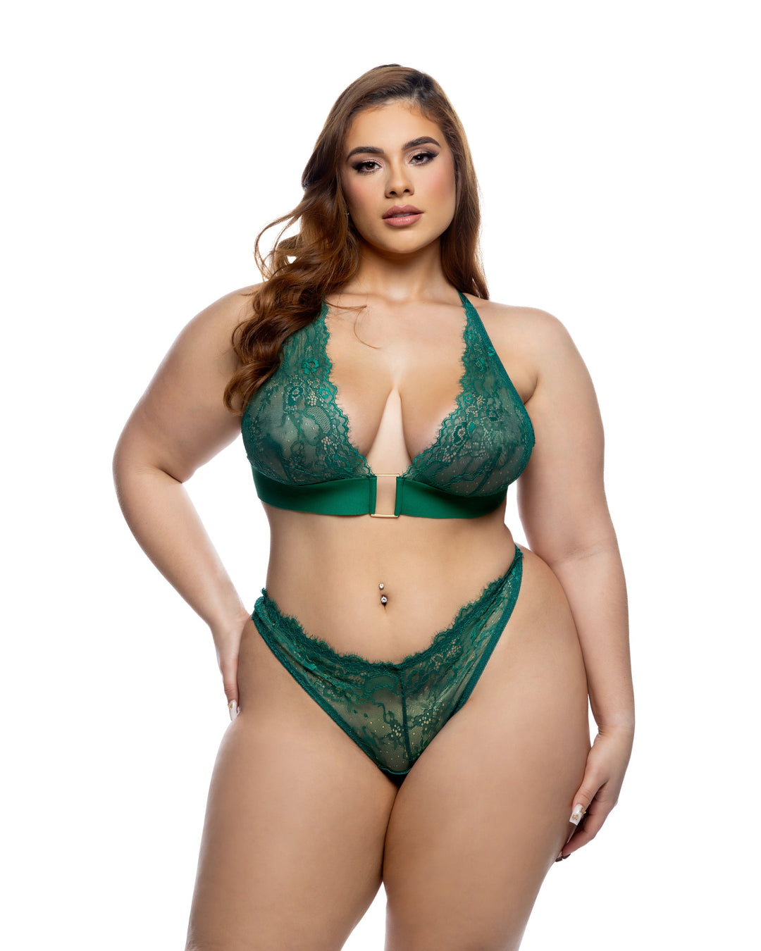 Roma Confidential Queen Fever Dream Lace Bralette Bra Set Golf Green