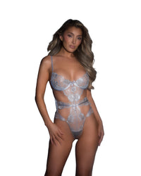 Garden Of Eden Teddy Metallic Floral Lace Silver