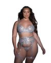 Garden Of Eden Garter Bra Set Metallic Floral Lace Silver