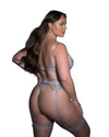 Garden Of Eden Garter Bra Set Metallic Floral Lace Silver