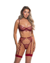 Beaded Belle Garter Bra Set Metallic Wine Embroidery