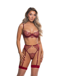Beaded Belle Garter Bra Set Metallic Wine Embroidery