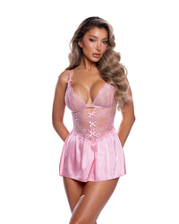 Paradise Dream Chantilly Lace Chiffon Babydoll Pink