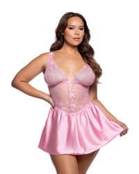 Queen Paradise Dream Chantilly Lace Chiffon Babydoll Pink