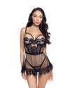 Eden Babydoll Set Eyelash Lace Sheer Black Mesh