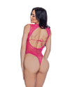 Showgirl Keyhole Romper Chantilly Stretch Lace Pink