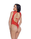 Showgirl Keyhole Romper Chantilly Stretch Lace Red