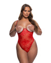Showgirl Open Cup Lace Teddy Red