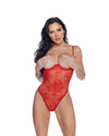 Showgirl Open Cup Lace Teddy Red