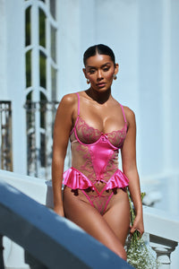 Queen Of Hearts Peplum Teddy Pink