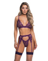 Lace Unhook Me Garter Bra Set Purple