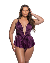 Moonlight Kiss Stretch Satin Romper Purple