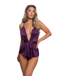 Moonlight Kiss Stretch Satin Romper Purple