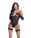 Wild Thing Open Cup Garter Crotchless Teddy Black