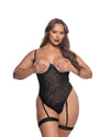 Wild Thing Open Cup Garter Crotchless Teddy Black
