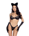Flocked Leopard Mesh Gloves Black