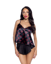 Rosebud Heart Cami 2-Piece Set Satin Black