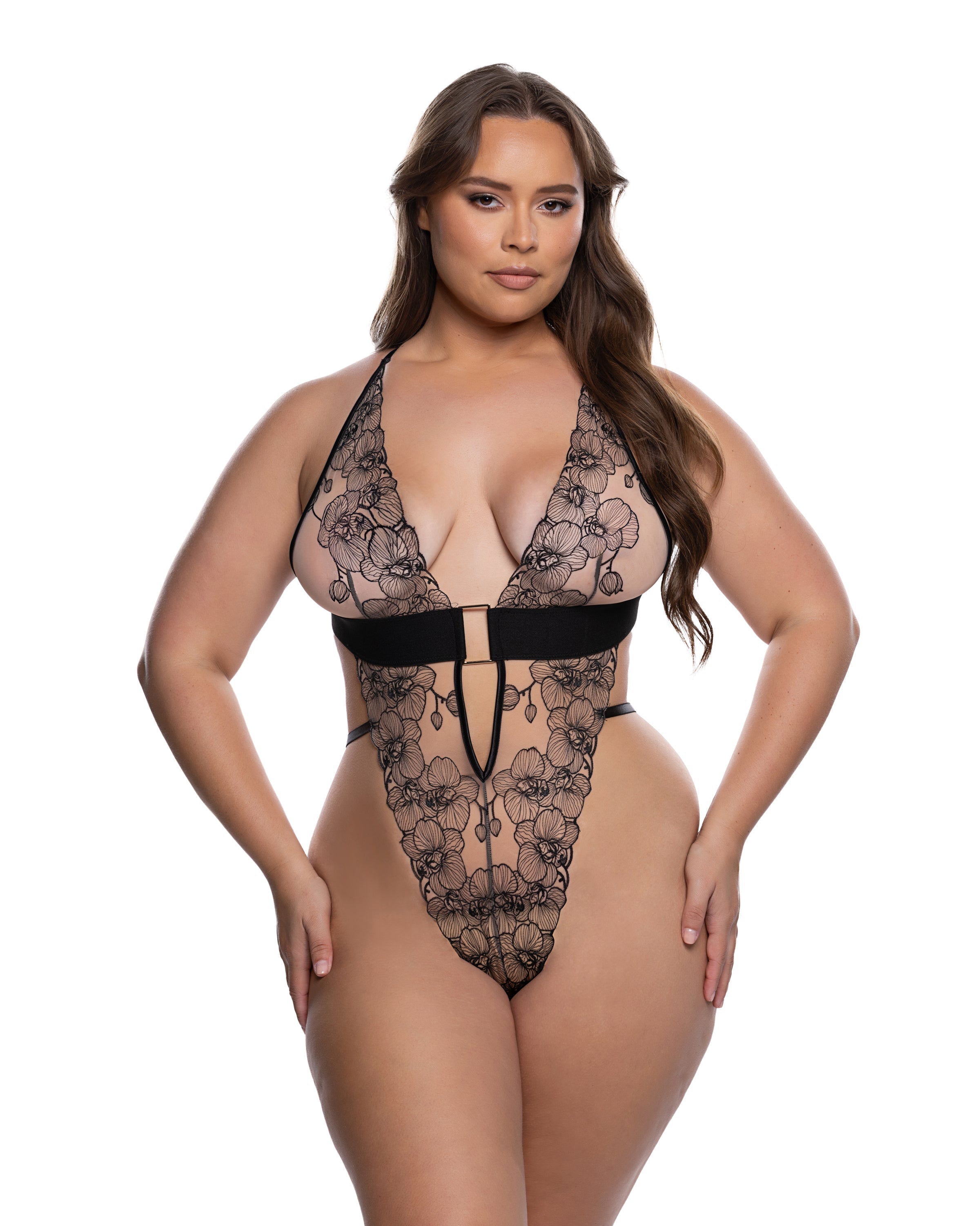 Orchid Blossom Teddy Black Embroidered Tulle
