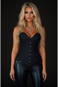 Lavish Black Brocade Overbust Corset W/Busk Closure