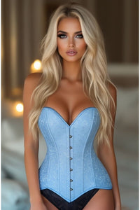 Lavish Lt Blue Brocade Overbust Corset W/Busk Closure