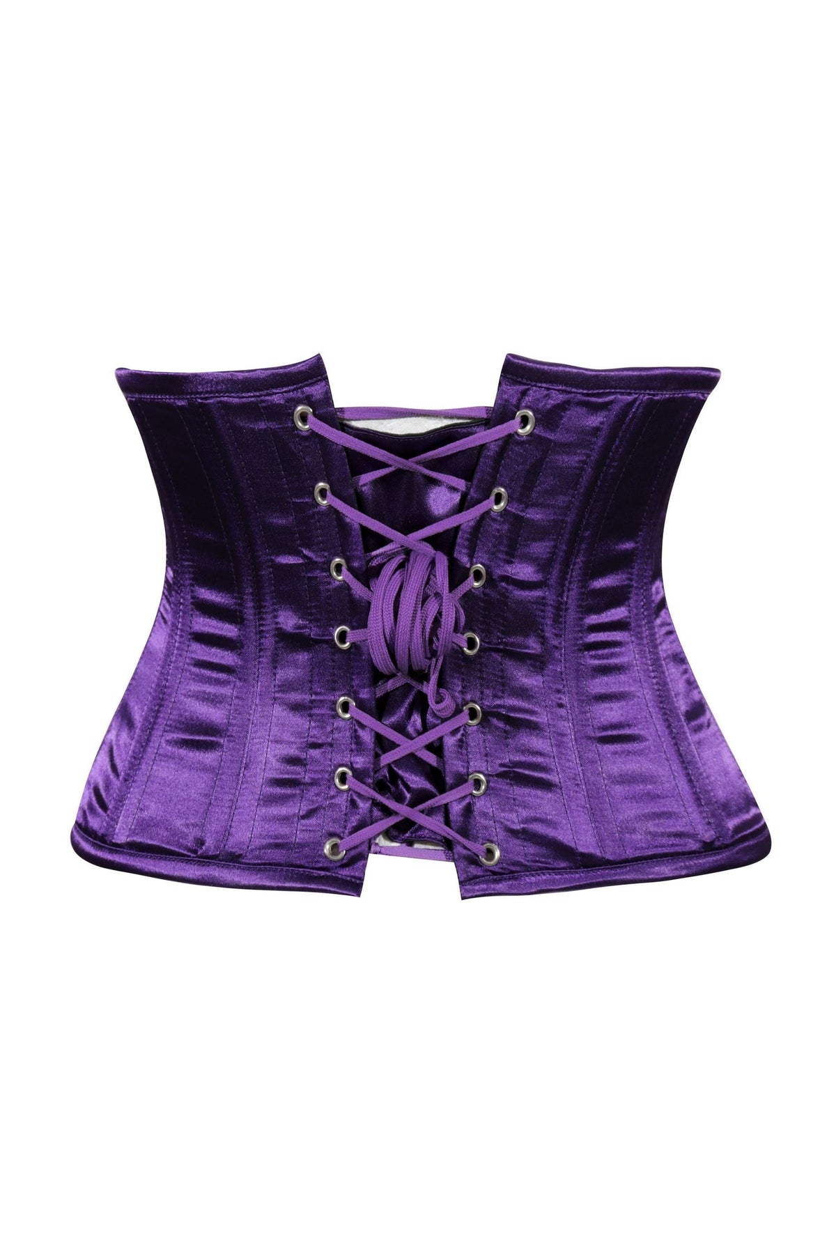 Lavish Dark Purple Satin Mini Cincher Underbust Corset Waist Cincher Busk Closure