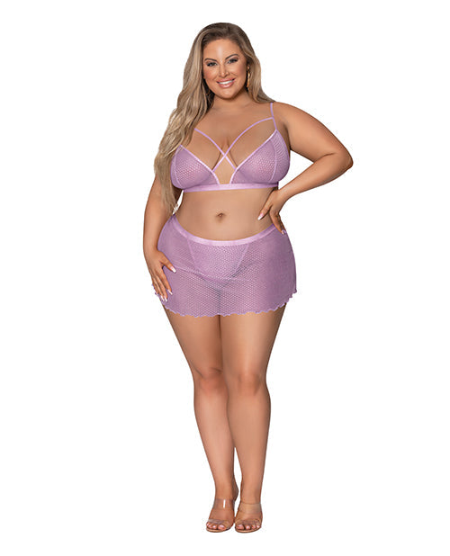 Magic Silk Girl Next Door Strappy Bralette Flirty Thong Skirt Bra Set Lilac