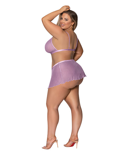 Magic Silk Girl Next Door Strappy Bralette Flirty Thong Skirt Bra Set Lilac