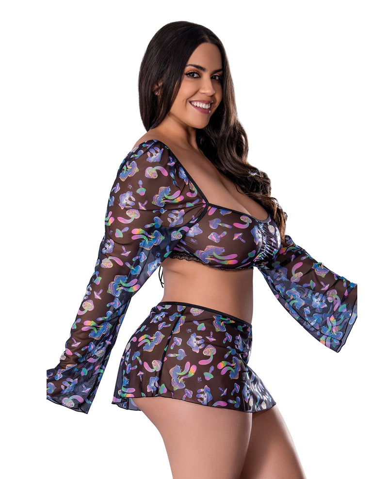 Magic Silk Queen Summer Hazy Dayz Shrooms Crop Top Skirt and Thong Set