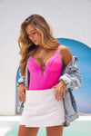 Mapale Debra Radiate Bold Transparent Mesh Bodysuit Hot Pink