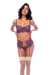 Mapale Embroidery Mesh Garter Bra Set Mulberry