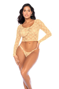 Mapale Lace Two Piece Long Sleeve Sleep Set Yellow