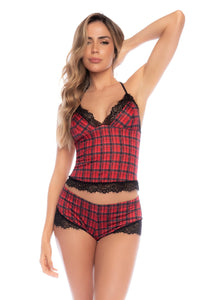 Mapale Lounge Check Me Out Cami Pajama Set Red Plaid