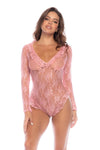 Mapale Lounge Sleep Lace Romper Open Heart Back Rose Pink