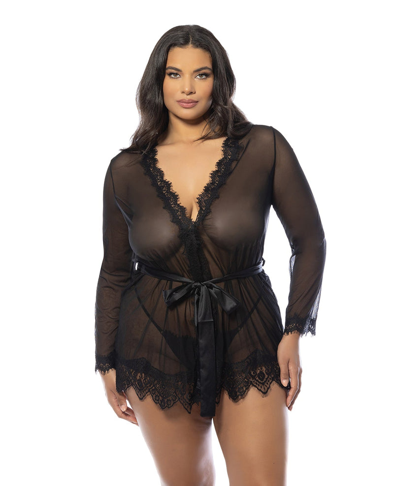 Oh la la Cheri Queen Eyelash Lace Sheer Mesh Provence Short Robe Black-Rebel Romance