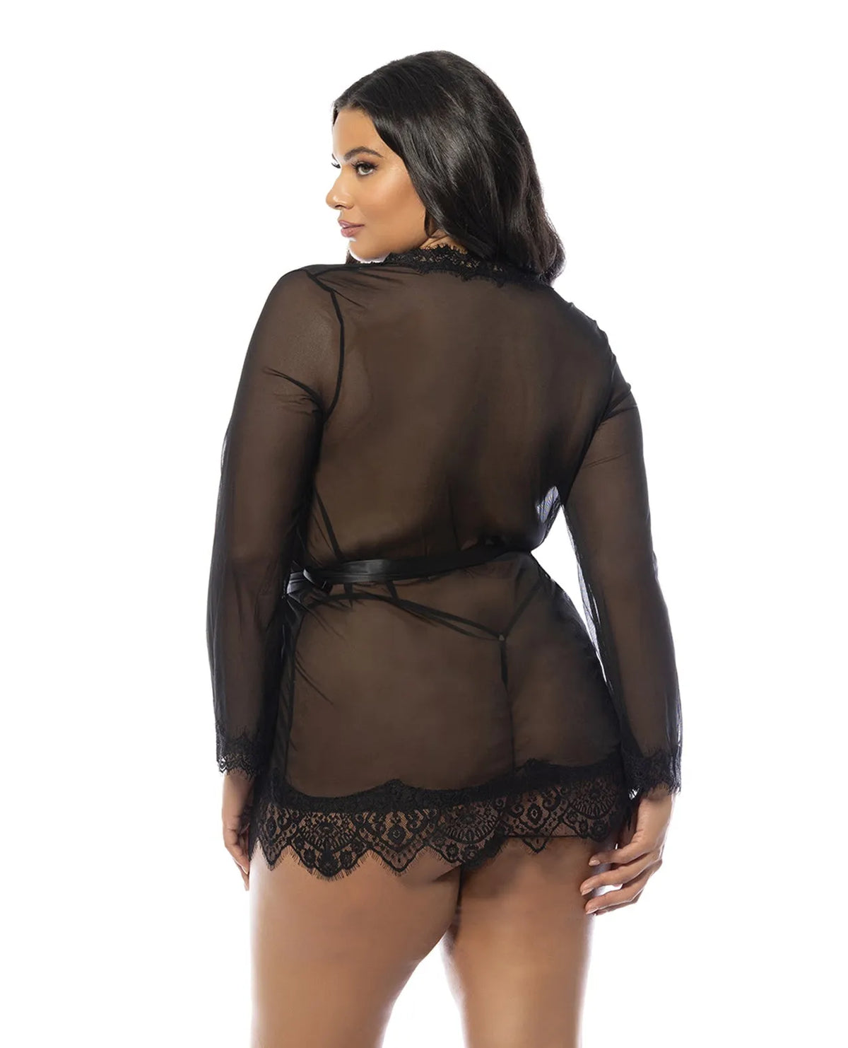 Oh la la Cheri Queen Eyelash Lace Sheer Mesh Provence Short Robe Black-Rebel Romance