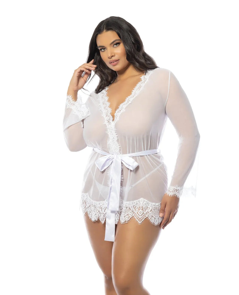 Oh la la Cheri Queen Eyelash Lace Sheer Mesh Provence Short Robe White-Rebel Romance