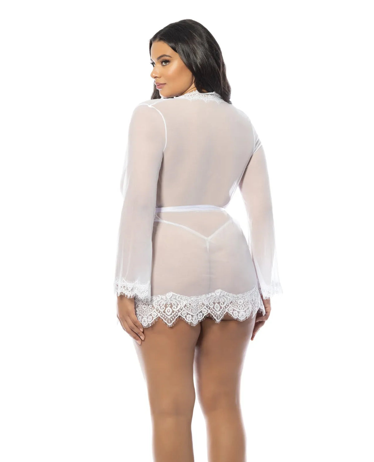 Oh la la Cheri Queen Eyelash Lace Sheer Mesh Provence Short Robe White-Rebel Romance