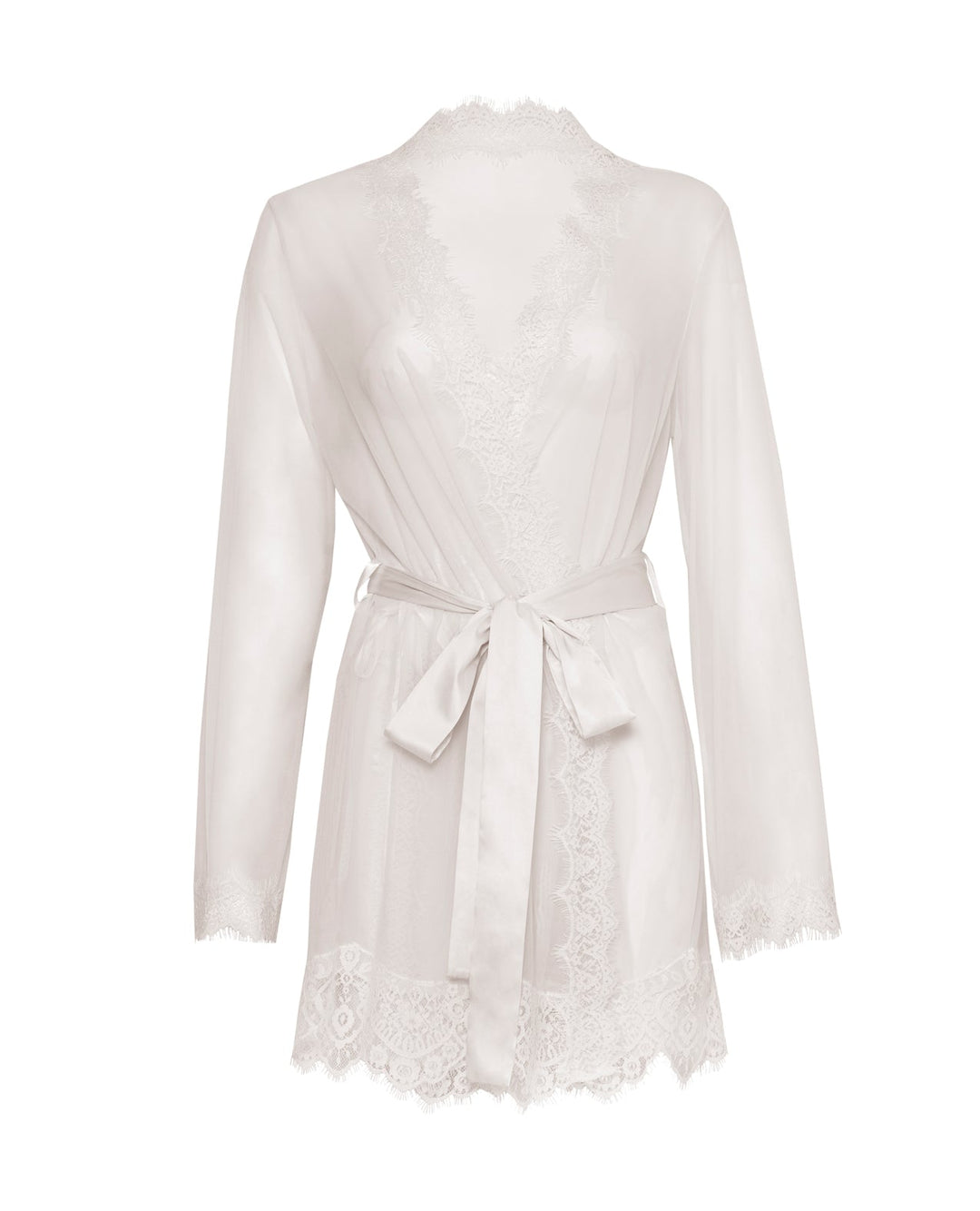 Oh la la Cheri Eyelash Lace Sheer Mesh Provence Short Robe White-Rebel Romance