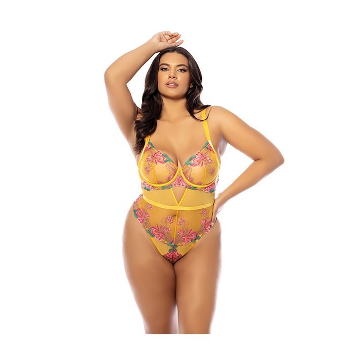 Oh la la Cheri Queen Elisabeth Spring Floral Underwire Embroidered Teddy Yellow