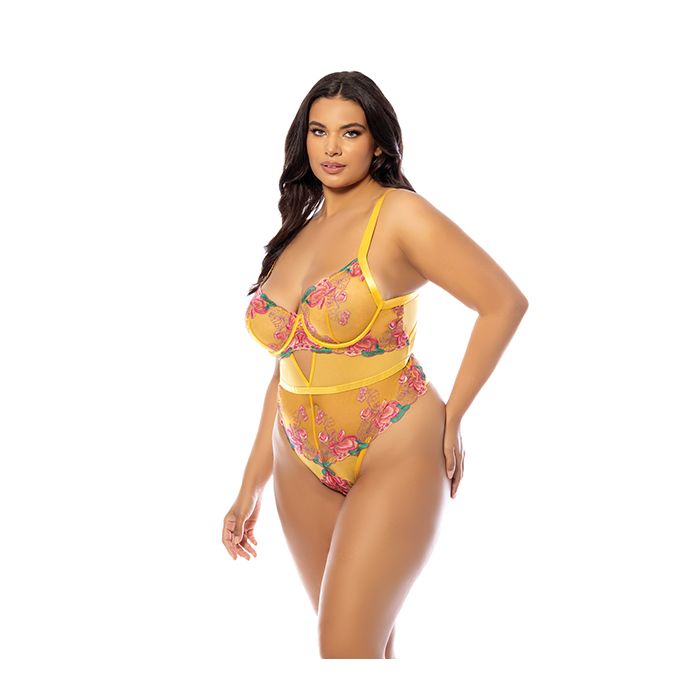 Oh la la Cheri Queen Elisabeth Spring Floral Underwire Embroidered Teddy Yellow-Rebel Romance