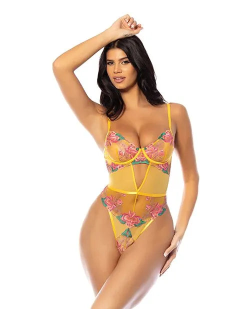 Oh la la Cheri Elisabeth Spring Floral Underwire Embroidered Teddy Yellow-Rebel Romance