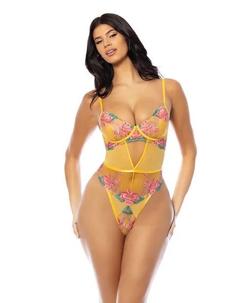 Oh la la Cheri Elisabeth Spring Floral Underwire Embroidered Teddy Yellow-Rebel Romance