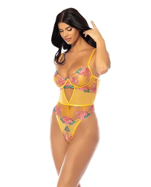 Oh la la Cheri Elisabeth Spring Floral Underwire Embroidered Teddy Yellow-Rebel Romance
