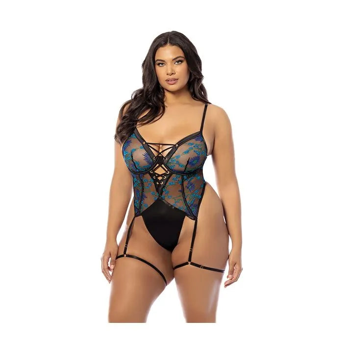 Oh la la Cheri Queen Lola Flower Embroidery Satin Gartered Teddy-Rebel Romance