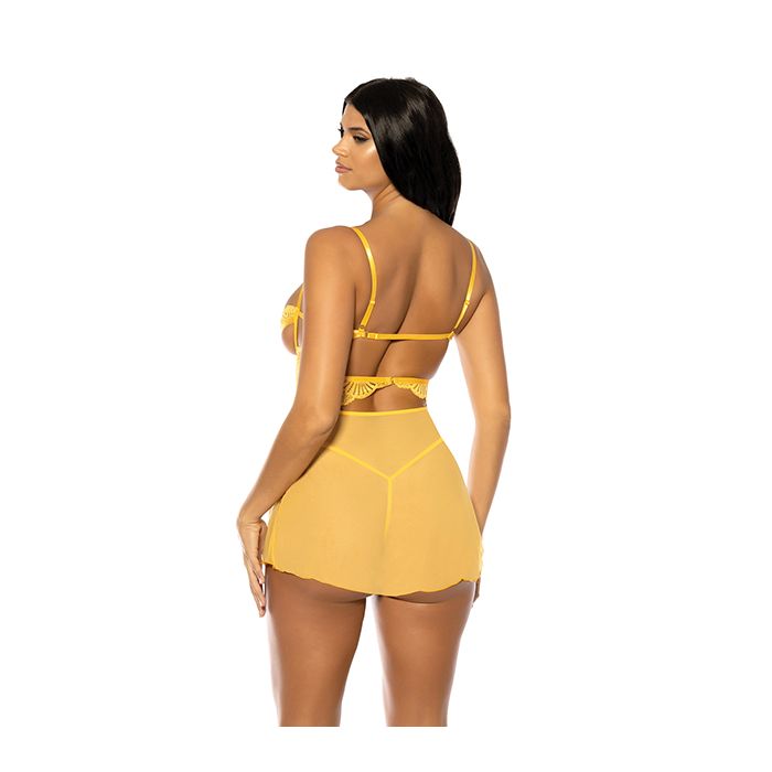 Oh la la Cheri Hazel Peek-A-Boo Cup Babydoll w/G-String Panty Yellow-Rebel Romance