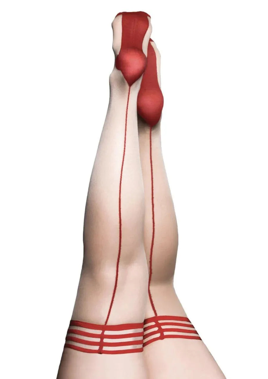 Kixies Stockings Hosiery Whitney Red Back Seam Thigh High Beige-Rebel Romance