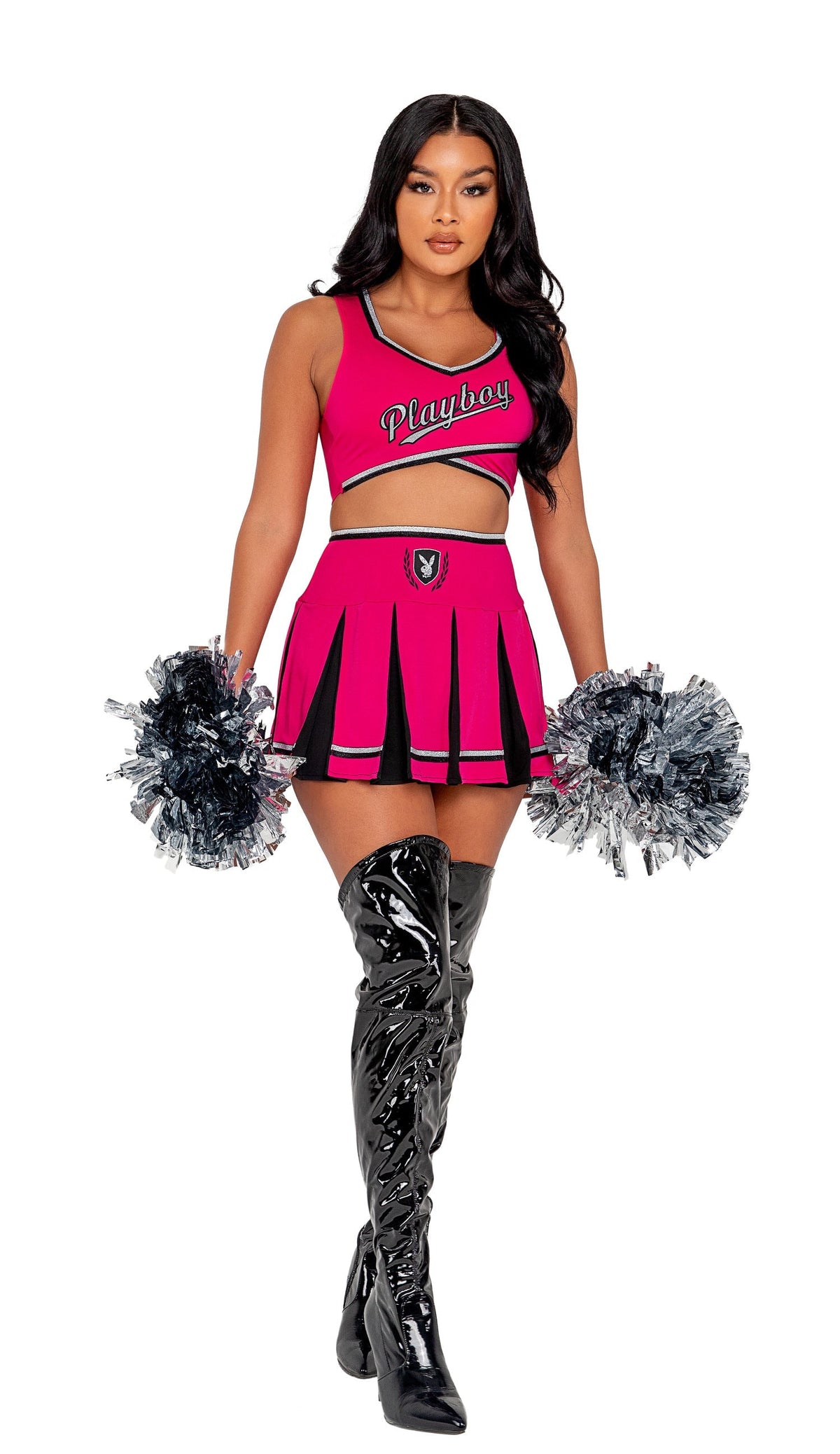 Roma X Playboy Sexy Cheer Squad Cheerleader Costume Top Skirt Pom Poms Set