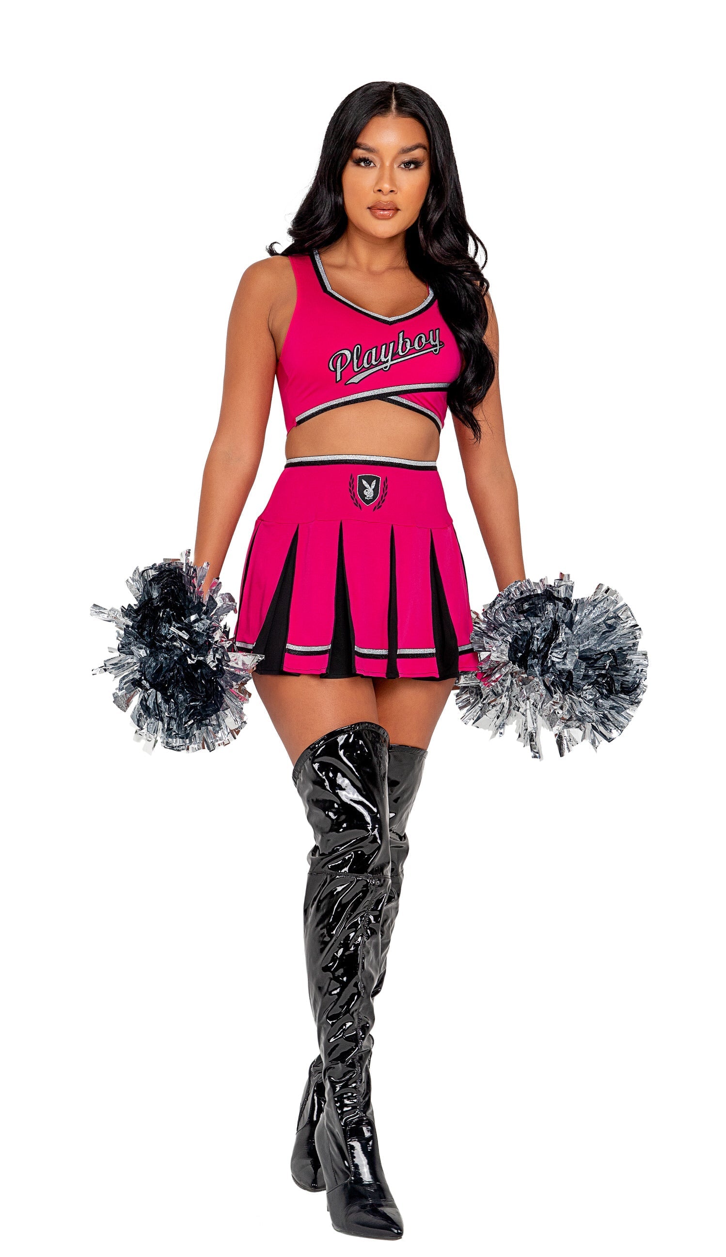Roma X Playboy Sexy Cheer Squad Cheerleader Costume Top Skirt Pom Poms Set