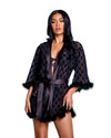 Roma Confidential Playboy Bunny Noir Robe Black w/ Marabou Trim-Rebel Romance